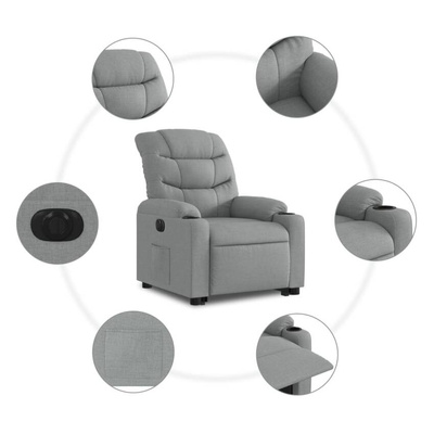 vidaXL Podnoszony fotel masujący, elektryczny, rozkładany, jasnoszary wariant 23