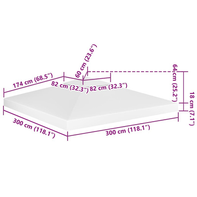 2-poziomowe zadaszenie altany, 310 g/m² 3x3 m, białe