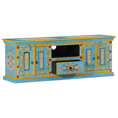 vidaXL Szafka pod TV, niebieska, 110x30x40 cm, lite drewno mango