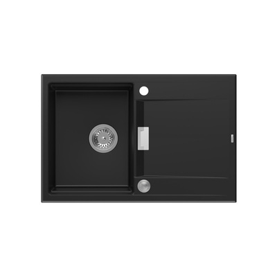 Zlewozmywak granitowy OWEN 111 – jednokomorowy, wpuszczany, pure carbon/elementy stalowe, Quadron