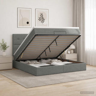 Łóżko ottoman z materacem ciemnoszary 140 x 190 cm tkanina
