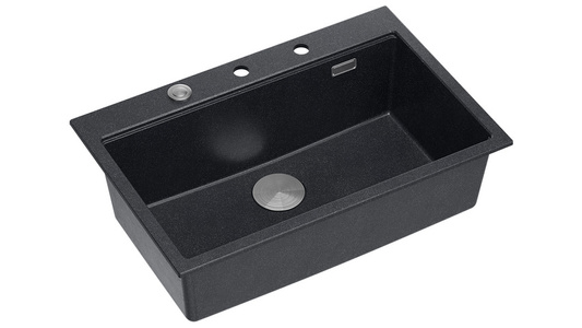 Zlewozmywak granitowy MARC 1-komorowy 76x50 cm czarny/black diamond + elementy stal szlachetna