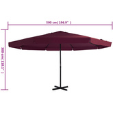 Parasol ogrodowy na słupku aluminiowym, 500 cm, bordowy
