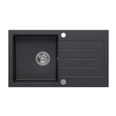 Zlewozmywak granitowy JOHNNY 111 – jednokomorowy, wpuszczany, black dotted/elementy stalowe, Quadron