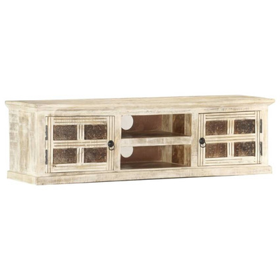 vidaXL Szafka pod TV, biała, 130 x 30 x 36 cm, lite drewno mango