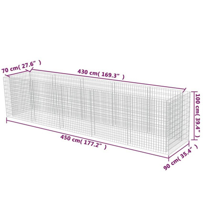 vidaXL Podwyższona donica gabionowa, galwanizowana stal, 450x90x100 cm
