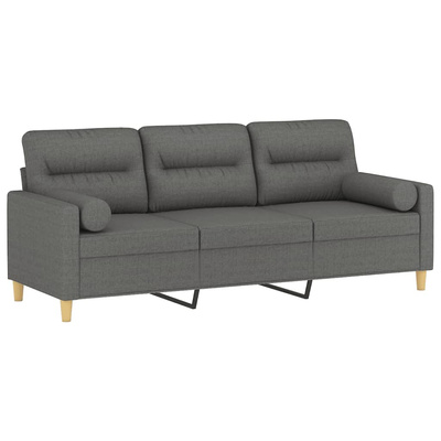 3-osobowa sofa z poduszkami, ciemnoszara, 180 cm, tkanina