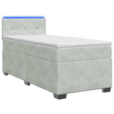 Łóżko Box Spring z materacem i LED jasnoszary 80 x 200 cm Welur