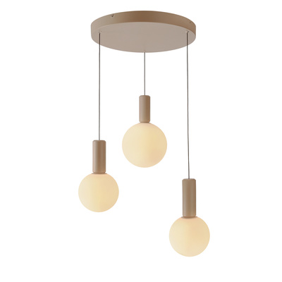 Lampa wisząca Testa beżowa potrójna białe klosze kule nad stół