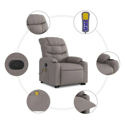 vidaXL Podnoszony fotel masujący, rozkładany, kolor taupe, tkanina model standard