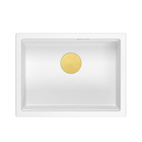 LOGAN 100 GraniteQ zlewozmywak snow white 59,5x45,1x21,5 cm 1-komorowy podwieszany z syfonem manualnym złoty
