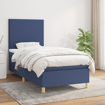 vidaXL Łóżko kontynentalne z materacem, niebieskie, tkanina, 90x190 cm model standard