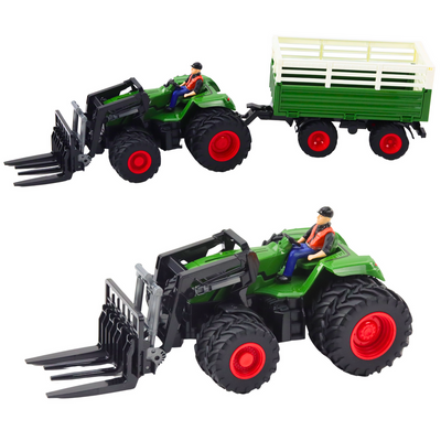 Traktor Rolniczy Z Przyczepą i Widłami Podwójne Koła Zdalnie Sterowany RC