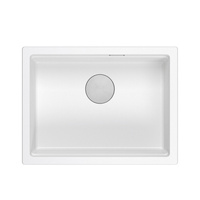 LOGAN 100 GraniteQ zlewozmywak snow white 59,5x45,1x21,5 cm 1-komorowy podwieszany z syfonem manualnym stal szlachetna