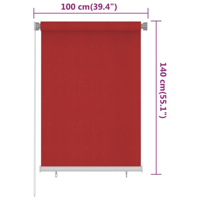 vidaXL Roleta zewnętrzna, 100x140 cm, czerwona, HDPE