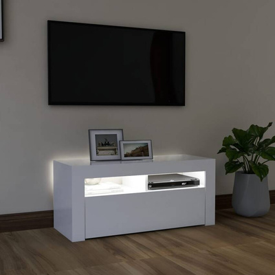 vidaXL Szafka pod TV z oświetleniem LED, biała, 90x35x40 cm