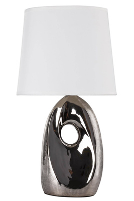 Lampka nocna Hierro ceramiczna biało-srebrna z abażurem E27