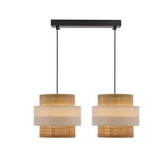 Rattan lampa wisząca 2x40W E27 abażur biały+kremowy
