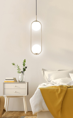 Lampa wisząca CORDEL elegancka - złoty mosiądz z białymi kloszami kulkami - nowoczesne oświetlenie salonu 2x G9 LED