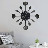vidaXL Zegar ścienny z łyżek i widelców, czarny, 40 cm, aluminium