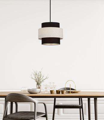 Lampa wisząca z abażurem Benta nowoczesna czarna z kremowym rattanem nad stół