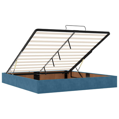 Łóżko z pojemnikiem i materacem LED granatowy 200 x 200 cm
