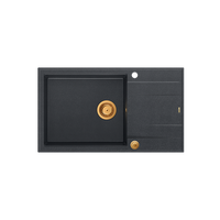 EVAN 136 XL GraniteQ zlewozmywak z syfonem Push To Open 1-komorowy z/o (860x500x210; kom. 420x490) black diamond / elementy miedziane