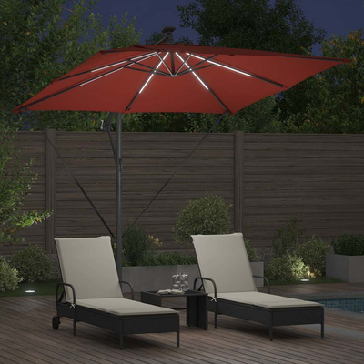 Parasol plażowy z paskami LED terakota 249 x 249 x 250 cm