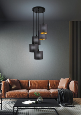 Lampa wisząca z abażurami Long czarna potrójna do salonu nad stół