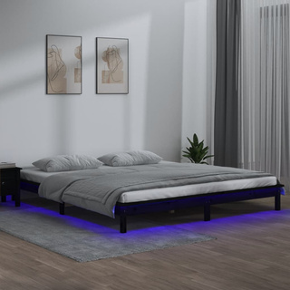 vidaXL Rama łóżka z LED, czarna, 140x190 cm, lite drewno