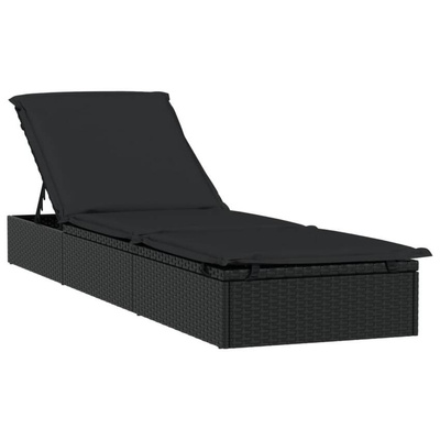 vidaXL Leżak z półokrągłym daszkiem, czarny, 211x57x140 cm, rattan PE