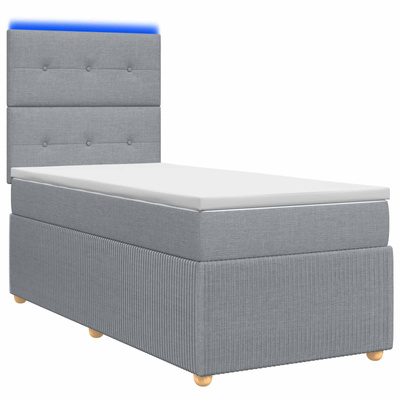 Łóżko z box spring LED z materacem jasnoszary 90 x 200 cm