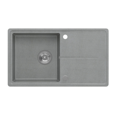 Zlewozmywak granitowy TONY 111 – jednokomorowy, wpuszczany, silver stone/elementy stalowe, Quadron