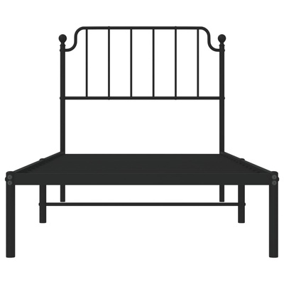 Metalowa rama łóżka z wezgłowiem, czarna, 90x190 cm
