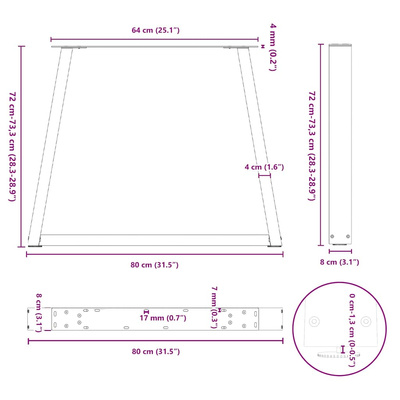 Nogi do stołu jadalnego w kształcie litery V 2 szt. Antracyt 80x(72-73,3) cm Stal