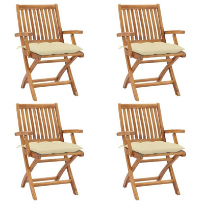 vidaXL Składane krzesła ogrodowe z poduszkami, 4 szt., drewno tekowe