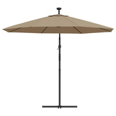 vidaXL Parasol wiszący z LED i stalowym słupkiem, 300 cm, taupe