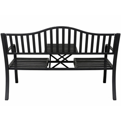 Ławka Ogrodowa Taras Ogród Park Metalowa Oparcie Stolik Czarna 150 cm