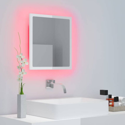 vidaXL Lustro łazienkowe LED, wysoki połysk, białe, 40x8,5x37cm, akryl