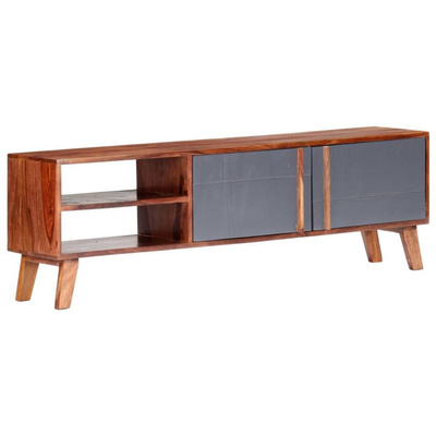 vidaXL Szafka pod TV, szara, 140x30x45 cm, lite drewno sheesham