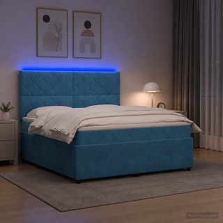 Łóżko z box spring LED z materacem niebieski 140 x 200 cm Welur