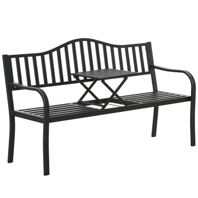 Ławka Ogrodowa Taras Ogród Park Metalowa Oparcie Stolik Czarna 150 cm