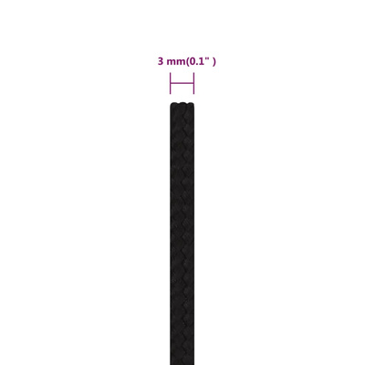 vidaXL Linka robocza, czarna, 3 mm, 25 m, poliester