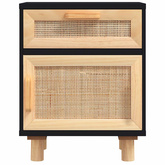 Szafki nocne, 2 szt., czarne, lite drewno sosnowe i rattan