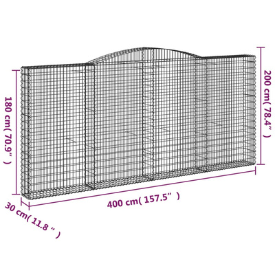 Kosze gabionowe, 6 szt, 400x30x180/200 cm, galwanizowane żelazo