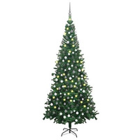 Sztuczna choinka z lampkami i bombkami, L, 240 cm, zielona vidaXL