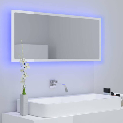 vidaXL Lustro łazienkowe LED, wysoki połysk białe, 100x8,5x37cm, akryl