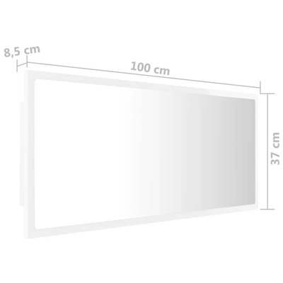 vidaXL Lustro łazienkowe LED, wysoki połysk białe, 100x8,5x37cm, akryl