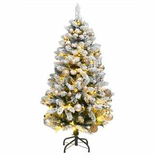 vidaXL Sztuczna choinka na zawiasach, 150 lampek LED i bombki, 120 cm wariant 4