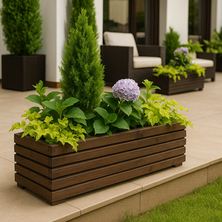 Doniczka drewniana lamelowa z plastikowym wkładem ciemny brąz W14/S24/D64/6